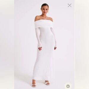NWT Meshki Josie Off Shoulder Mesh Maxi Dress - Ivory Size Medium